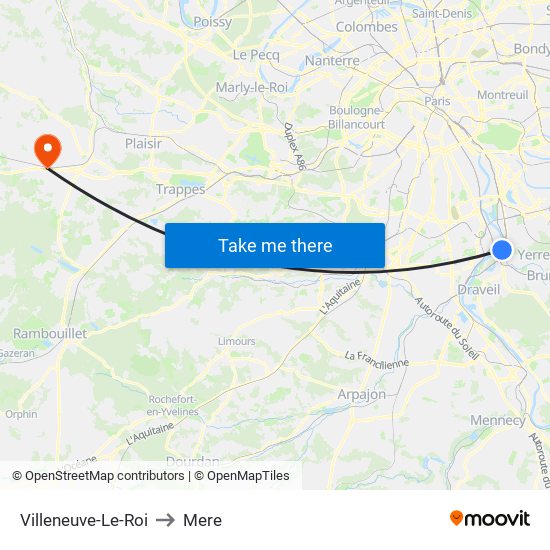 Villeneuve-Le-Roi to Mere map