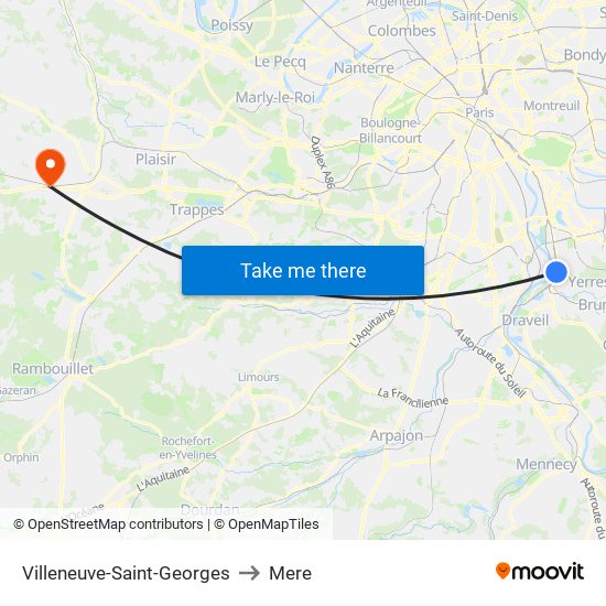 Villeneuve-Saint-Georges to Mere map