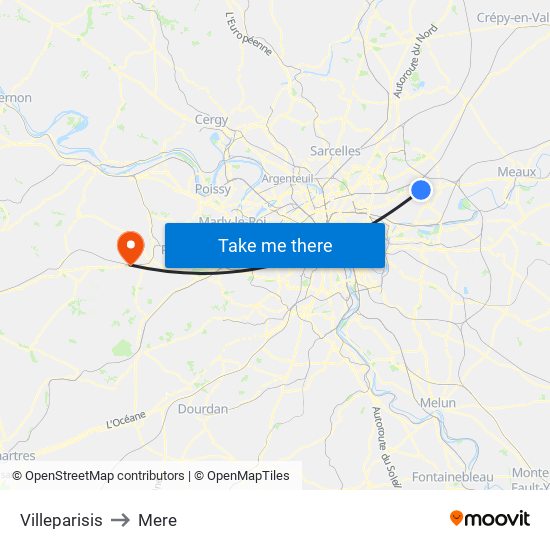 Villeparisis to Mere map
