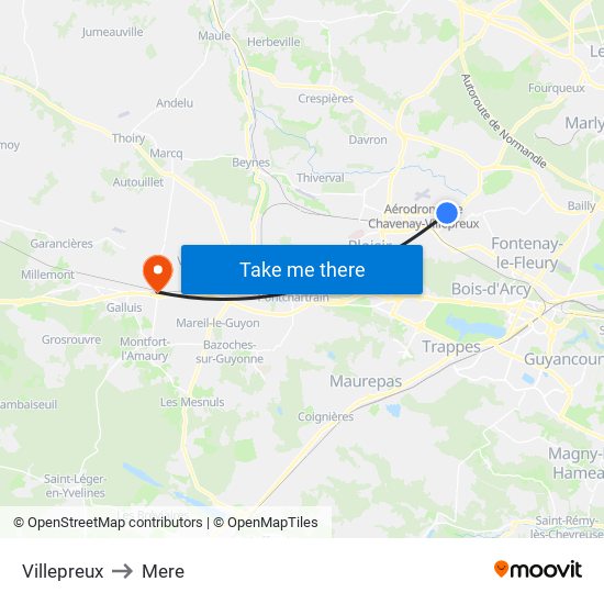 Villepreux to Mere map