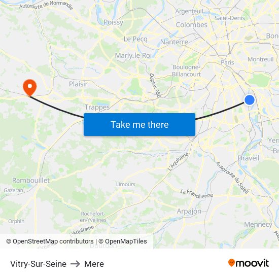 Vitry-Sur-Seine to Mere map