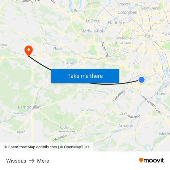 Wissous to Mere map