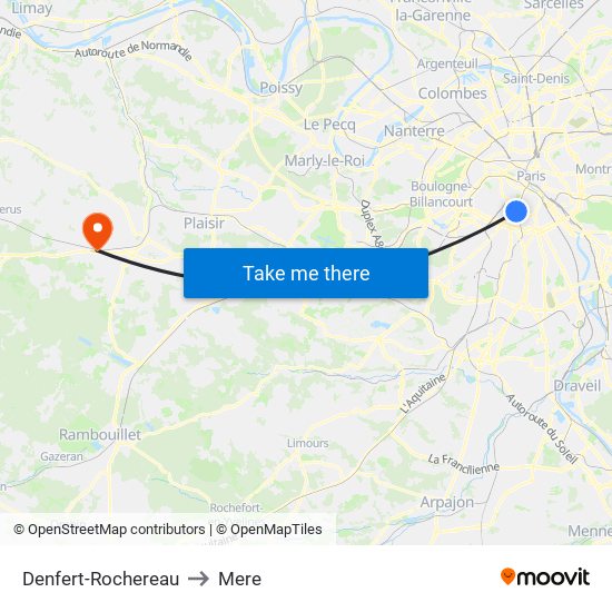 Denfert-Rochereau to Mere map