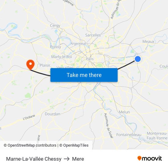 Marne-La-Vallée Chessy to Mere map