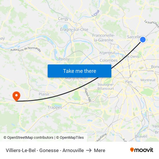 Villiers-Le-Bel - Gonesse - Arnouville to Mere map