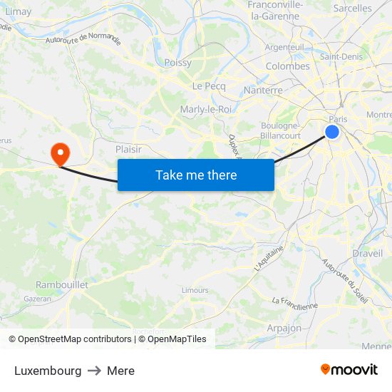 Luxembourg to Mere map