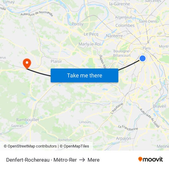 Denfert-Rochereau - Métro-Rer to Mere map