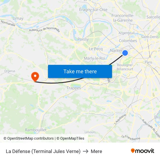La Défense (Terminal Jules Verne) to Mere map