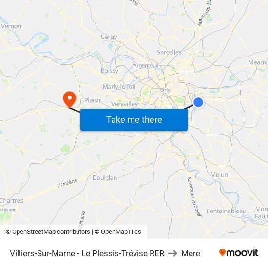 Villiers-Sur-Marne - Le Plessis-Trévise RER to Mere map