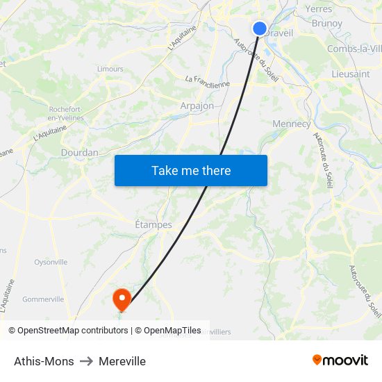 Athis-Mons to Mereville map