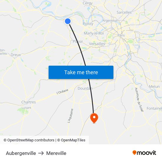 Aubergenville to Mereville map