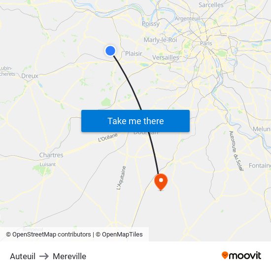 Auteuil to Mereville map