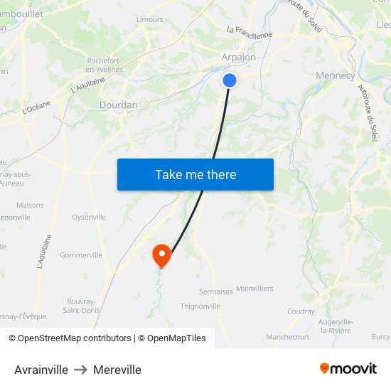 Avrainville to Mereville map