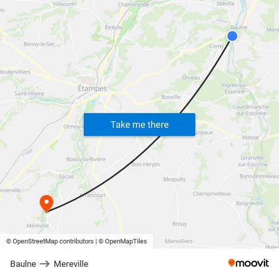 Baulne to Mereville map