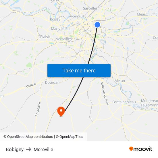 Bobigny to Mereville map