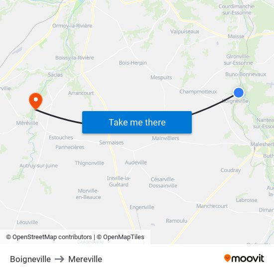 Boigneville to Mereville map