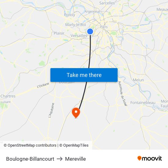 Boulogne-Billancourt to Mereville map
