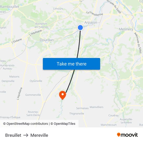 Breuillet to Mereville map