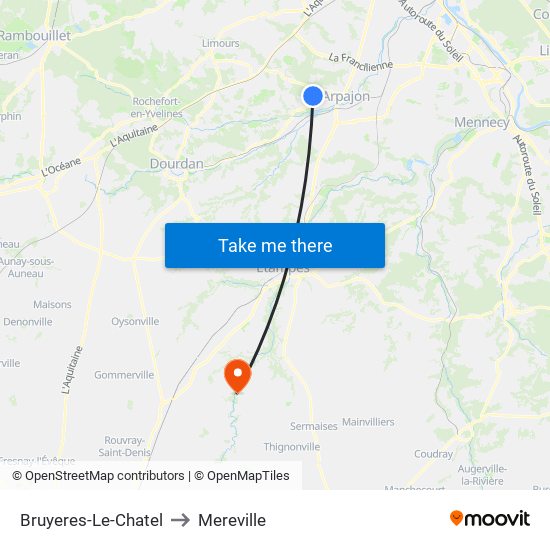 Bruyeres-Le-Chatel to Mereville map