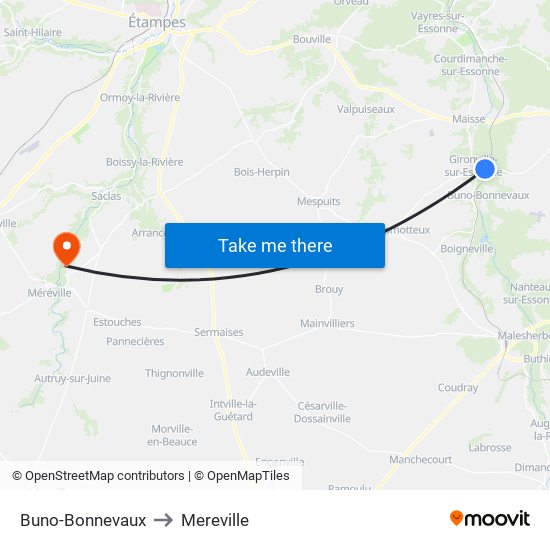 Buno-Bonnevaux to Mereville map