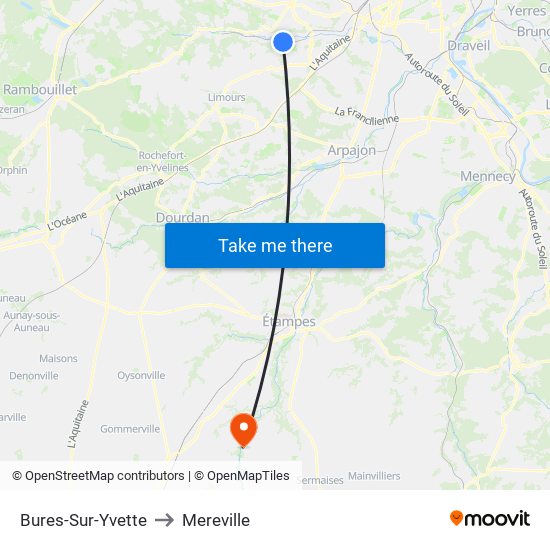 Bures-Sur-Yvette to Mereville map