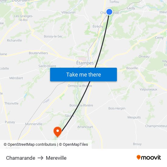 Chamarande to Mereville map