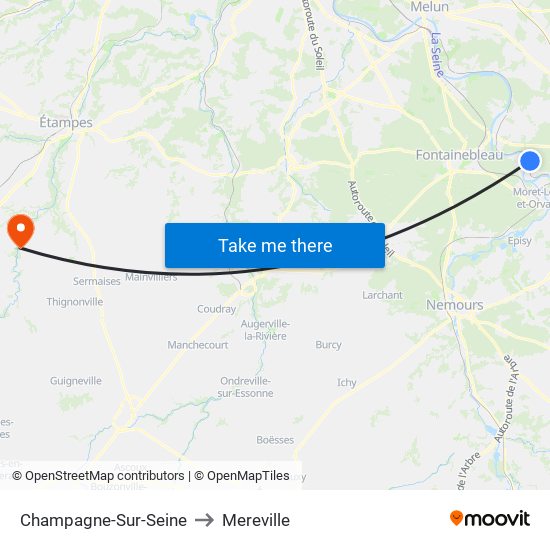Champagne-Sur-Seine to Mereville map