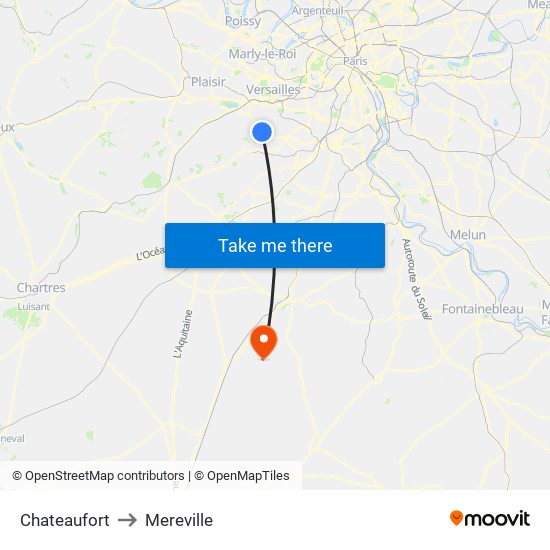 Chateaufort to Mereville map
