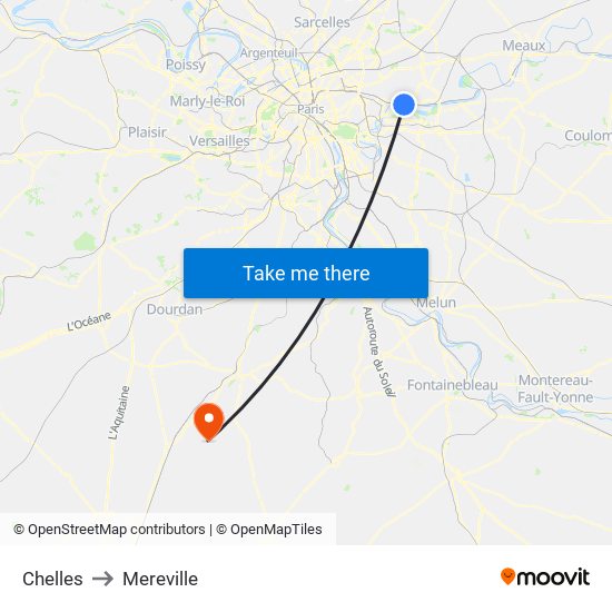 Chelles to Mereville map