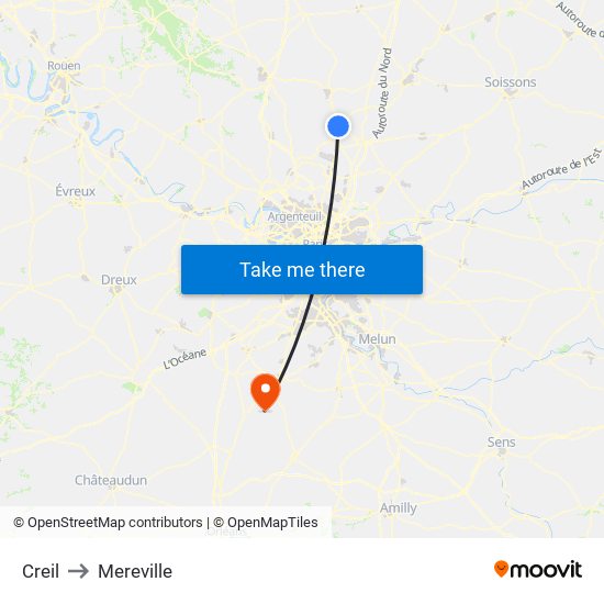 Creil to Mereville map
