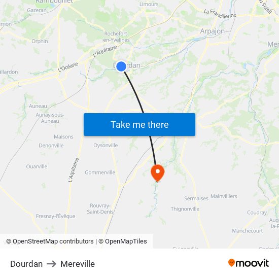 Dourdan to Mereville map