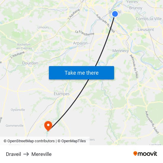Draveil to Mereville map