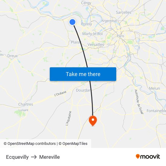Ecquevilly to Mereville map