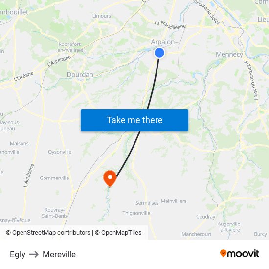 Egly to Mereville map