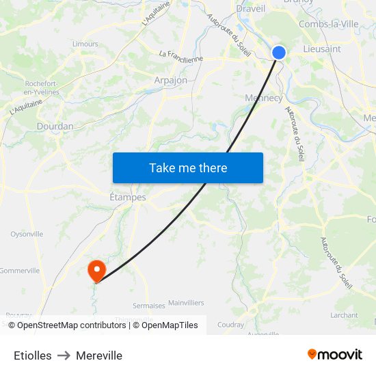 Etiolles to Mereville map