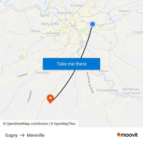 Gagny to Mereville map