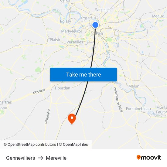 Gennevilliers to Mereville map