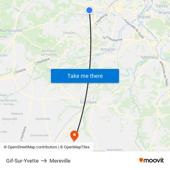 Gif-Sur-Yvette to Mereville map