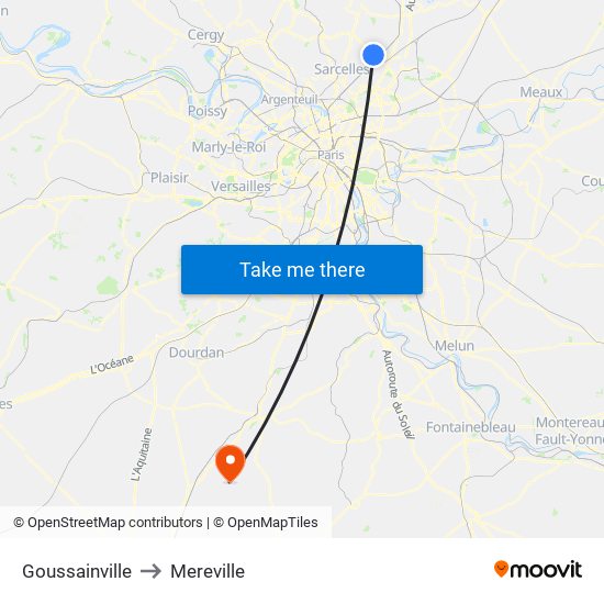 Goussainville to Mereville map