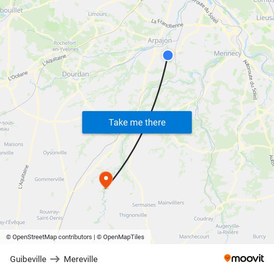 Guibeville to Mereville map
