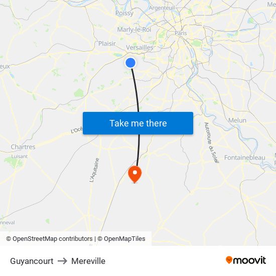 Guyancourt to Mereville map