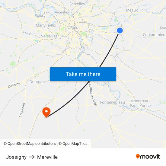 Jossigny to Mereville map