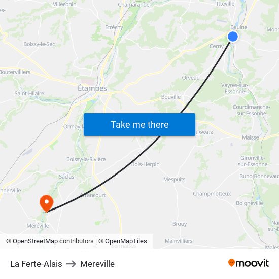 La Ferte-Alais to Mereville map