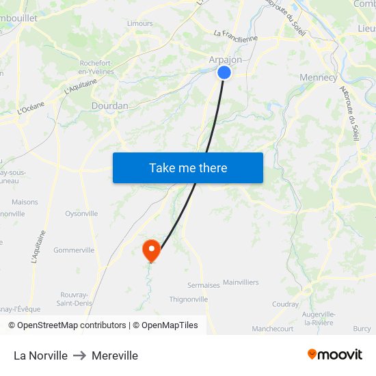 La Norville to Mereville map