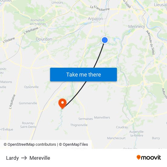 Lardy to Mereville map