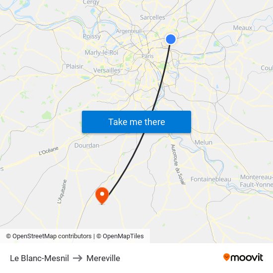 Le Blanc-Mesnil to Mereville map