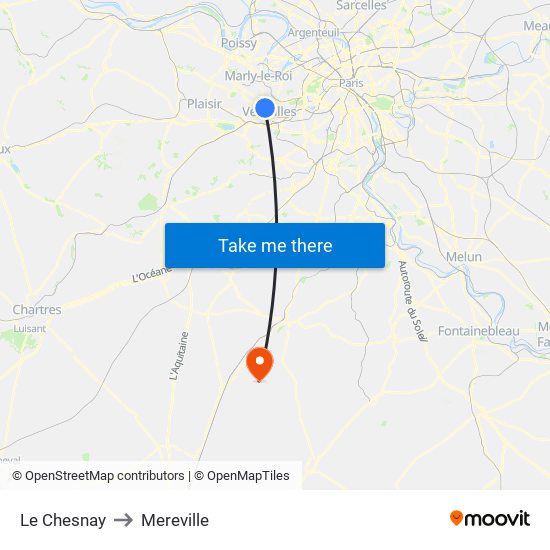 Le Chesnay to Mereville map