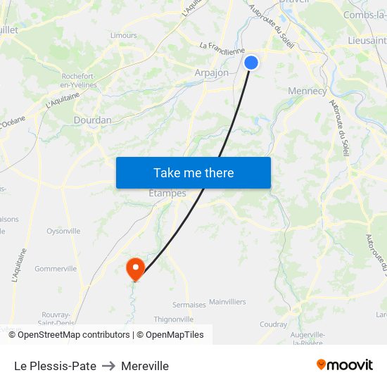 Le Plessis-Pate to Mereville map