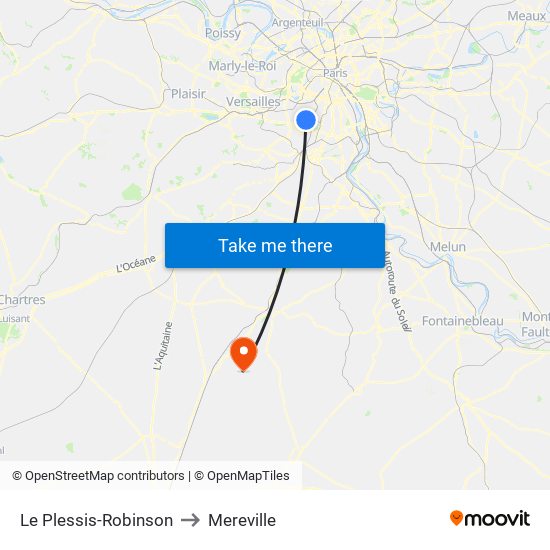 Le Plessis-Robinson to Mereville map