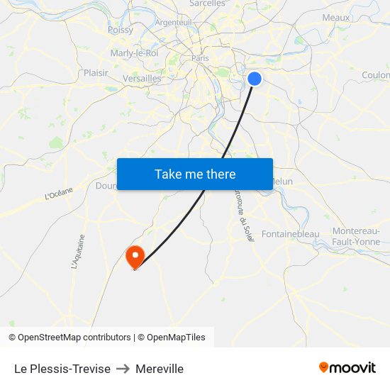Le Plessis-Trevise to Mereville map